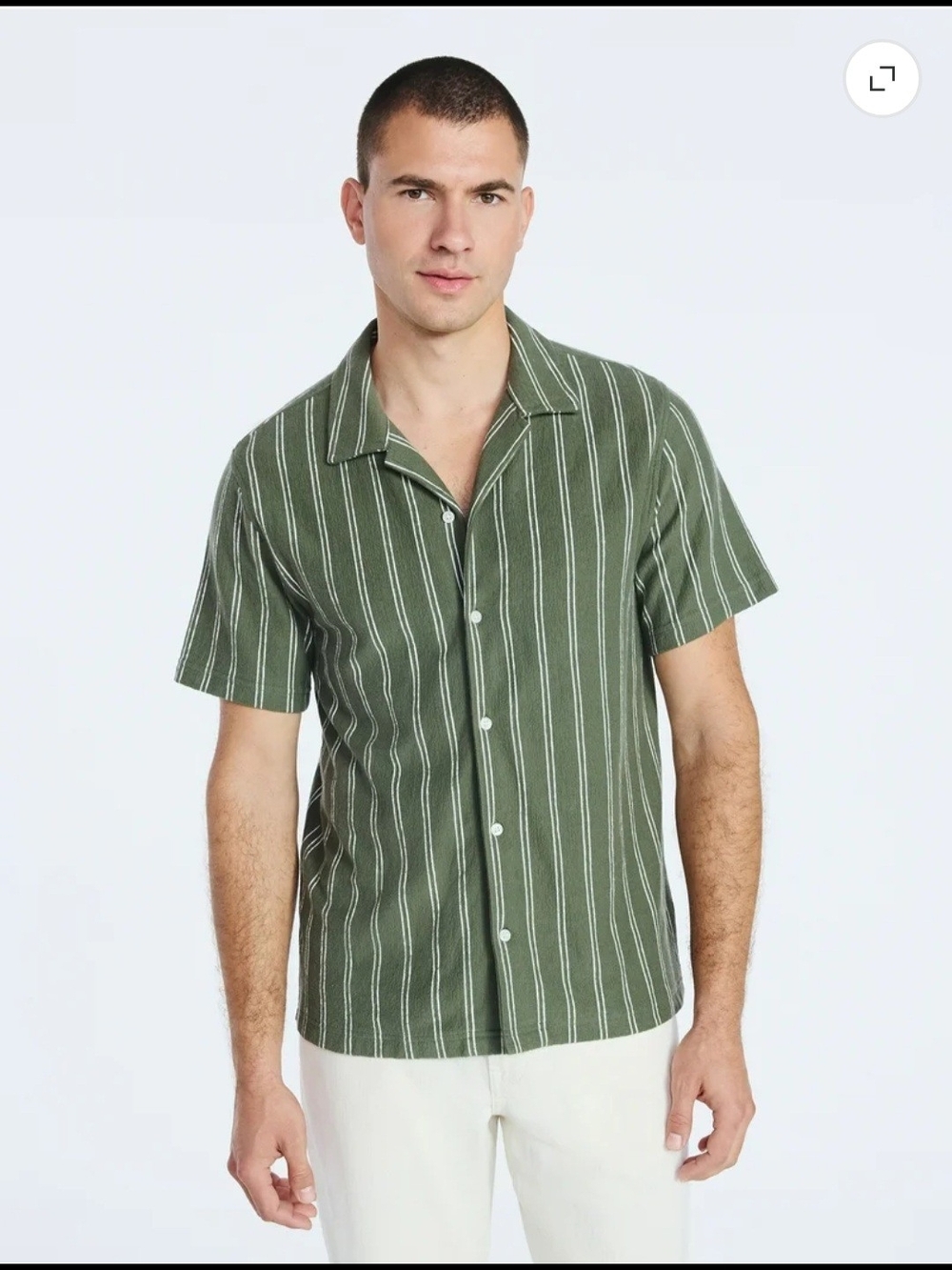 Texture Camp Shirt Men's Green Short Sleeve Cotton Button Up Free Assembly